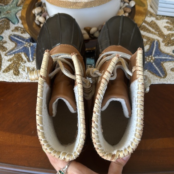 Jack Rogers Chloe Duck Classic Rain Boots Lace Up Leather Rubber Waterproof - Picture 12 of 15